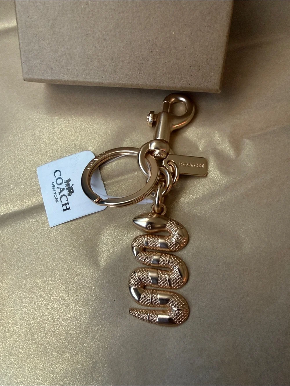 COACH Gold Snake Key Ring Keychain Bag Charm New in box No Tag